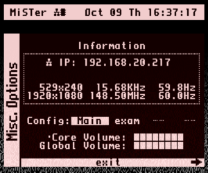 MiSTer IP adress page